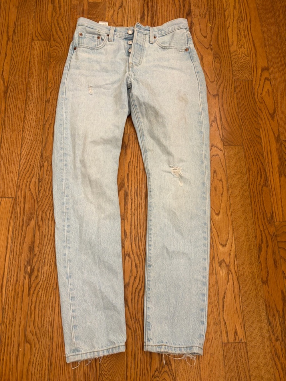 Levi’s 501 Original Light Wash Straight Leg Jeans Distressed Size 25